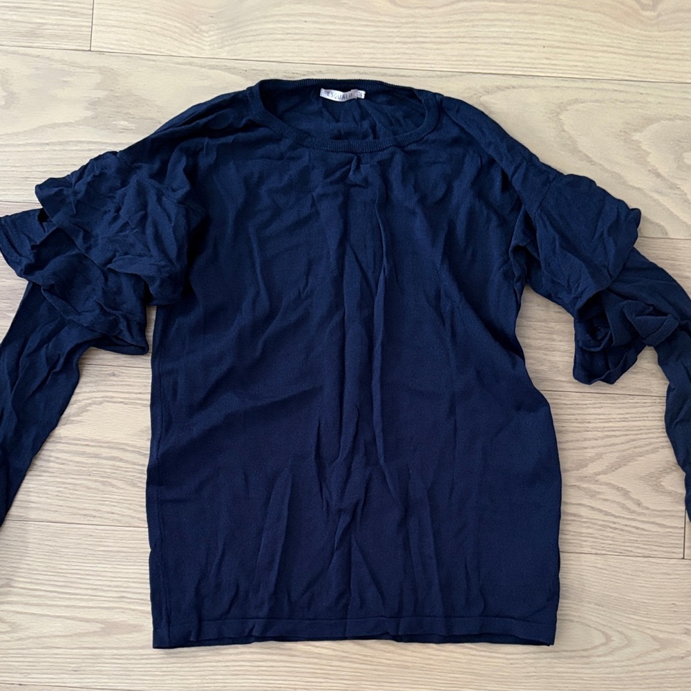 ESQUALO Navy Ruffle Sleeve Blouse